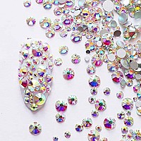 2592pcs Silver Flat Back crystal Iridescent AB Rhinestones Round Beads gem Jewel Pearls set, 9 Mix Sizes for 3D Nail Art DIY Makeup craft clothes Shoes Phone case Decoration