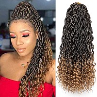 6 Packs Goddess Locs Crochet Hair Wavy Curly Faux Locs Crochet Braids Synthetic Hair Extensions Ombre Crochet Faux Locs Low Temp