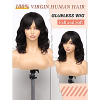 Wignee Natural Wave Wigs With Bangs 100 Brazilian Human Hair Fashion Wave Wigs Natural Black