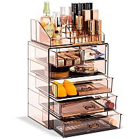 Sorbus Clear Cosmetic Makeup Organizer - Makeup & Jewelry Storage Case Display for Dresser, Bathroom, Vanity (4 Large, 2 Small Drawers, Bronze Glow)