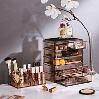 Sorbus Clear Cosmetic Makeup Organizer - Makeup & Jewelry Storage Case Display for Dresser, Bathroom, Vanity (4 Large, 2 Small Drawers, Bronze Glow)