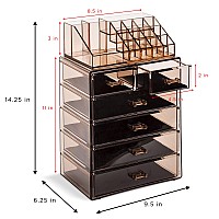 Sorbus Clear Cosmetic Makeup Organizer - Makeup & Jewelry Storage Case Display for Dresser, Bathroom, Vanity (4 Large, 2 Small Drawers, Bronze Glow)