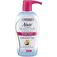 Nair Hair Remover Sensitive Formula Shower Power with Coconut Oil and Vitamin E, Light, Gentle Scent, 12.59 Oz (Packaging May Vary)