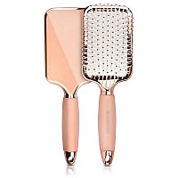 Navaris Paddle Brush Large Detangling Styling Hairbrush for All Hair Types with Conforming Comfort Gel Handle Metallic Rose Gold