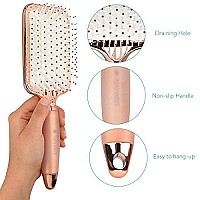 Navaris Paddle Brush Large Detangling Styling Hairbrush for All Hair Types with Conforming Comfort Gel Handle Metallic Rose Gold