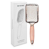 Navaris Paddle Brush Large Detangling Styling Hairbrush for All Hair Types with Conforming Comfort Gel Handle Metallic Rose Gold