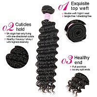 Brazilian Deep Wave Bundles With Closure Virgin Human Hair Bundles With Closure 44 Lace Mixed Length Hair Bundles Natural Colo