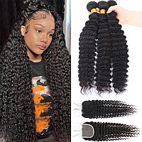 12A Brazilian Virgin Deep Wave Hair 3 Bundles With Closure 20 22 2418Closure 100 Unprocessed Virgin Brazilian Pineapple Wav