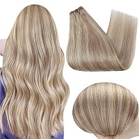 Full Shine Weft Hair Extensions Human Hair Sew In Hair Extensions Real Human Hair 14 Inch Ash Blonde Highlight Blonde Human Hair