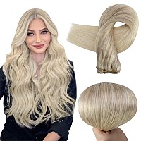 Full Shine Blonde Human Hair Extensions Weft Sew In Hair Extensions Real Human Hair Hand Tied Hair Extensions Blonde Straight Human Hair Bundles Weft Hair Extensions Human Hair 105G 20 Inch