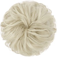 Feshfen Messy Bun Hair Piece Hair Bun Scrunchies Synthetic Ash Platinum Blonde Wavy Curly Chignon Ponytail Hair Extensions Thick