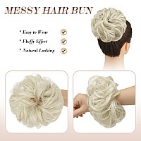 Feshfen Messy Bun Hair Piece Hair Bun Scrunchies Synthetic Ash Platinum Blonde Wavy Curly Chignon Ponytail Hair Extensions Thick