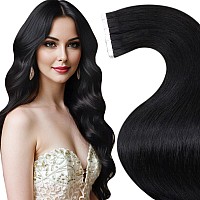 Laavoo Tape In Hair Extensions Human Hair Black Girl 30 Inch 65G Long Real Hair Extensions Tape In Natural Black Human Hair Exte