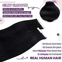 Laavoo Tape In Hair Extensions Human Hair Black Girl 30 Inch 65G Long Real Hair Extensions Tape In Natural Black Human Hair Exte