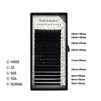 Nagaraku Eyelash Extensions Individual Lashes 020Mm J Curl 715Mm Mix Tray Classic Matte Black Natural Faux Mink 16 Rows