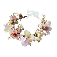 Vivivalue Women Floral Crown Boho Flower Headband Hair Wreath Floral Headpiece Halo With Ribbon Wedding Party Festival Photos