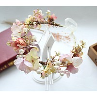 Vivivalue Women Floral Crown Boho Flower Headband Hair Wreath Floral Headpiece Halo With Ribbon Wedding Party Festival Photos