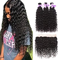 Brazilian Hair Water Wave 3 Bundles With Frontal 13X4 Free Part Lace Frontal 100 Virgin Human Hair Bundles Brazilian Hair Exten