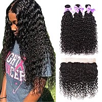 Brazilian Water Wave Bundles With Frontal 13X4 Free Part Lace Frontal Unprocessed Virgin Human Hair Bundles Brazilian Hair Exten