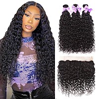 Brazilian Water Wave Bundles With Frontal10 12 1410100 Virgin Human Hair Wet Wave Bundles With Frontal Lace Closure Unproces