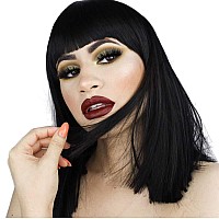 Morvally Short Straight Black Wig With Bangs Natural Looking Heat Resistant Hair Cosplay Costume Wigs 14 Inches Natural Black