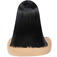 Morvally Short Straight Black Wig With Bangs Natural Looking Heat Resistant Hair Cosplay Costume Wigs 14 Inches Natural Black