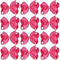 4 Inch Boutique Girls Hair Bows Hair Clips For Baby Girls Toddlers 12 Pcs Solid Color Hot Pink