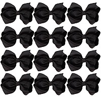 4 Inch Boutique Girls Hair Bows Hair Clips For Baby Girls Toddlers 12 Pcs Solid Color Black