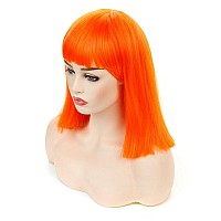 Morvally Short Straight Bob Wig With Flat Bangs Natural Looking Heat Resistant Hair Cosplay Costume Wigs 14 Inches Orange