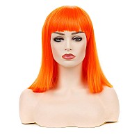 Morvally Short Straight Bob Wig With Flat Bangs Natural Looking Heat Resistant Hair Cosplay Costume Wigs 14 Inches Orange