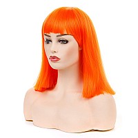 Morvally Short Straight Bob Wig With Flat Bangs Natural Looking Heat Resistant Hair Cosplay Costume Wigs 14 Inches Orange