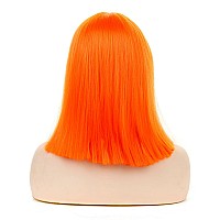 Morvally Short Straight Bob Wig With Flat Bangs Natural Looking Heat Resistant Hair Cosplay Costume Wigs 14 Inches Orange