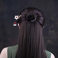 Chinese Classical Hairpin Pearl Shell Flower Headdress Hair Chopsticks For Women Wooden 708 Hair Sticks For Buns With Gift Bo