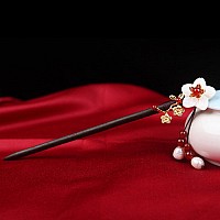 Chinese Classical Hairpin Pearl Shell Flower Headdress Hair Chopsticks For Women Wooden 708 Hair Sticks For Buns With Gift Bo