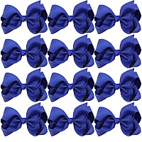 4 Inch Boutique Girls Hair Bows Hair Clips For Baby Girls Toddlers 12 Pcs Solid Color Royal Blue