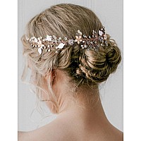 SWEETV Bridal Headband Wedding Headpiece for Bride Hair Accessories for Wedding Hair Pieces Crystal Pearl Hair Vine Rose Gold