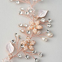 SWEETV Bridal Headband Wedding Headpiece for Bride Hair Accessories for Wedding Hair Pieces Crystal Pearl Hair Vine Rose Gold