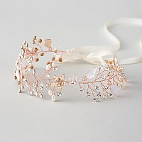 SWEETV Bridal Headband Wedding Headpiece for Bride Hair Accessories for Wedding Hair Pieces Crystal Pearl Hair Vine Rose Gold