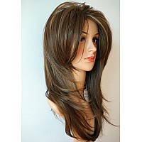 Long Layered Light Brown With Blonde Wig Balayage Color Wig With Brown With Blonde Highlight Wig Synthetic Hair Multicolor For W