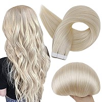 Full Shine Tape In Hair Extensions Human Hair 60 Platinum Blonde Tape Hair Extensions Real Hair 18 Inch Seamless Skin Weft Human