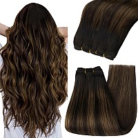 Youngsee Weft Hair Extensions Balayage Human Hair Weft Extensions Dark Brown Mix Medium Brown Highlights Brown Balayage Sew In H