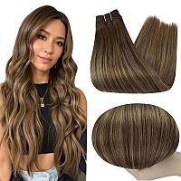 Full Shine 16 Inch Sew In Hair Extensions Real Human Hair Color 4 Medium Brown Ombre 24 Honey Blonde And 4 Brown Weft Hair Exten