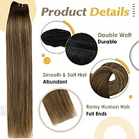 Full Shine 16 Inch Sew In Hair Extensions Real Human Hair Color 4 Medium Brown Ombre 24 Honey Blonde And 4 Brown Weft Hair Exten