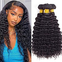 12A Brazilian Deep Wave Human Hair 3 Bundles 14 14 14 Pineapple Deep Wave Bundles 100 Unprocessed Virgin Remy Hair Bundles D