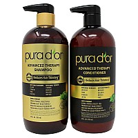 24 Fl Oz Shampoo + 24 Fl Oz Conditioner. PURA D'OR Advanced Therapy System Shampoo & Conditioner Reduces Hair Thinning for Thicker Head of Hair, Infused with Premium Organic Argan Oil & Aloe Vera