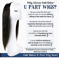 Full Shine Natural U Part Wig Human Hair Color1 Off Black One Piece U Part Wig Hair Extensions For Women 14Inch Human Hair Half