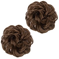 SARLA Updo Messy Bun Hair Piece Medium Brown Synthetic Wavy Curly Ponytai Extension Scrunchies for Women Girls 2PCS