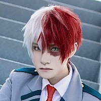 Anogol Wig Cap Half Red Half White Color Wigs Short Red Cosplay Wig Short White Wig For Anime Cosplay Synthetic Hair Half Colo