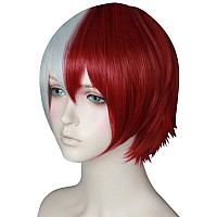 Anogol Wig Cap Half Red Half White Color Wigs Short Red Cosplay Wig Short White Wig For Anime Cosplay Synthetic Hair Half Colo