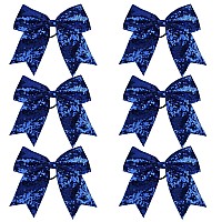 Metallic Sequin And Holographic 8 Inch Cheer Bow Cheerleader Cheerleading Jumbo Cheer Bow Hair Tieblue Sequin